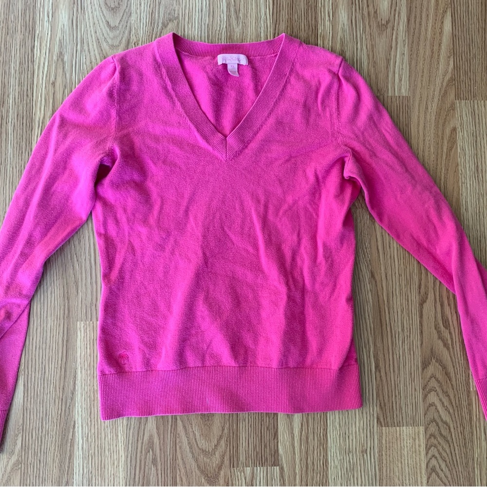 Lilly Pulitzer Bright Pink V-Neck Pullover Sweater